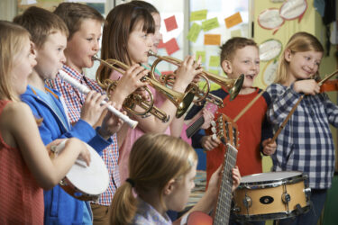 Students playing instruments